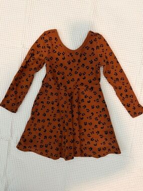 Girls' Brown ‘Dog Print’ Long-Sleeve Skater Dress
